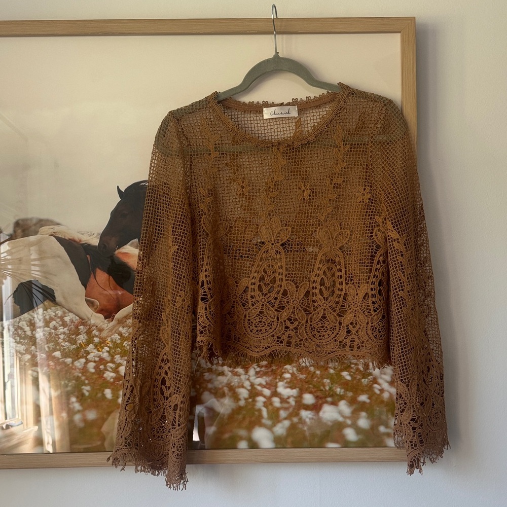 Chicwish Tan Crochet Lace Top